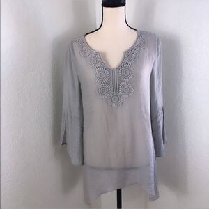 Spense Sheer Grey 3/4 sleeves Top Sz Small